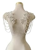 1 Pair Beaded Rhinestones Applique Embellishment for Clothes Epaulettes Shoulder Patches Sew-on Diamond Sequin Tassels Applique for Wedding Dress DIY Accessories 9.8X10.2inches (Silver)