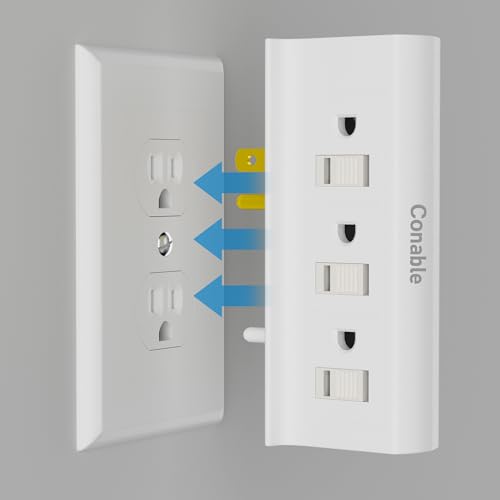 Extensión vertical con 6 tomas, Cubiertas deslizantes de seguridad, 125V 15A 1875W, color blanco, pack de 2 miniatura 4