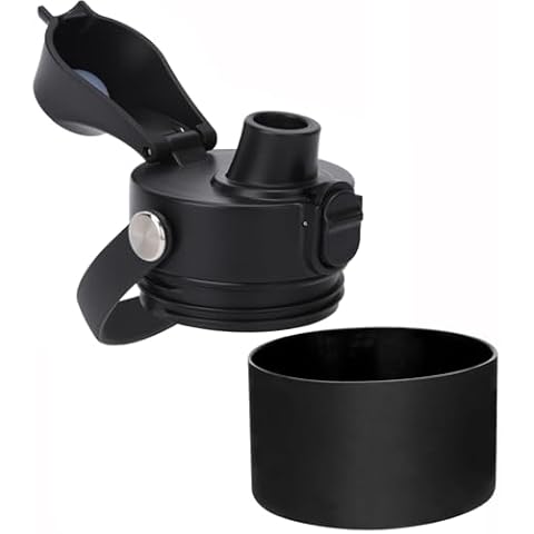POYAKU Auto Spout Lid for Yeti Rambler 12/18/26/36/46/64 Oz Chug Cap Replacement with Soft Handle for RTIC | Leakproof | BPA Free | Dishwasher Safe (Aotu Spout Lid, Black&Boot) Cover
