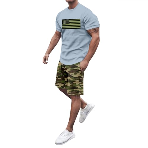 Ensemble deux pièces homme short t-shirt manches courtes vêtement été light blue 6XL