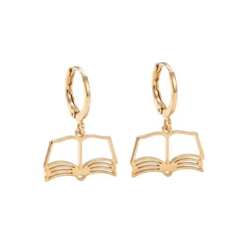 OKKRMGZ Book Earrings for Women Fun Hollow Book Hoop Earring Novelty Jewelry for Teacher Librarian Unique Earrings Book Lovers Gold