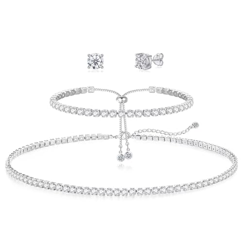 Teegxddy Regalos Originales para Mujer Conjunto de Joyas Elegante Pendientes y Collar con Cristales Pulsera Mujer para Bodas y Fiestas