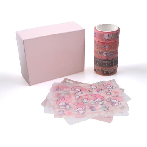 Image of GASHINA STORY Kawaii Masking Tape & Stickers Set - 5 Pcs for Crafts & Decor - Twinkle Pearl Design - Cute Kawaii Masking Tape Bulk - for Diary /Journal /Planners - Gift Box (MyMeloday)