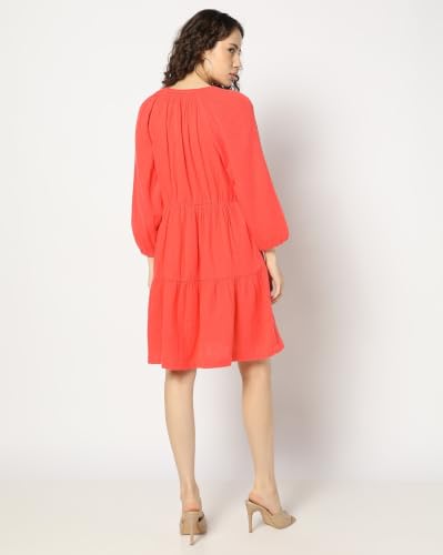Image of Gap Women Regular Fit Tiered Mini Belted Gauze Casual Dress