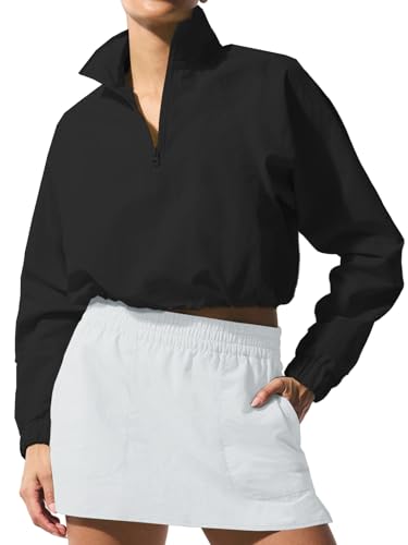 INFITTY Women's Lightweight Jacket Cropped Long Sleeve Workout Tops Quarter Zip Pullover Athletic Shirts