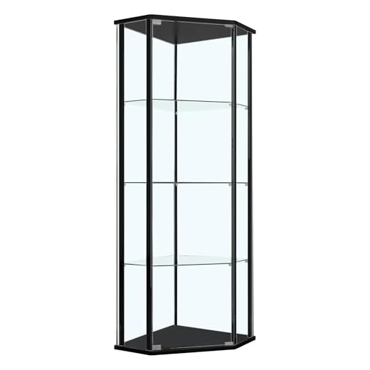 Coaster Home Furnishings Modern 4 Shelf Corner Curio Cabinet China Display Stand Clear Tempered Glass Black Frame