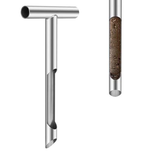 AUZEKER 12 Inch Soil Sampler Probe Stainless Steel Soil Core Sampling Tool with T-Handle Heavy Duty Soil Probe for Lawn Garden Farm & Soil Testing