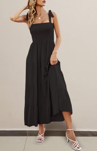 Robe d'été bohème mi-longue Gothden à col carré et volants pour femme