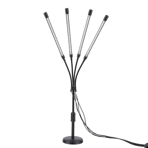 HEEPDD Lampe de Culture LED pour Plantes, 4 Têtes, Spectre Complet pour Plantes d'intérieur et Démarrage de Graines, intensité Variable sur 10 Niveaux, Marche/arrêt Automatique, Minuterie 3, 9, 12