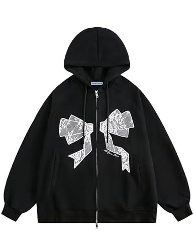 Aelfric Eden Womens Lace Bow Zip Up Hoodies Embroidery