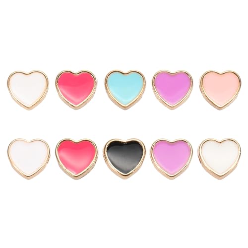 sourcing map 10Pcs Heart Enamel Beads, Small Heart Shape Beads Gold Plated Metal Loose Spacer Charm for Keychain Necklaces Earrings Jewelry Making Crafts, Mixed Colors