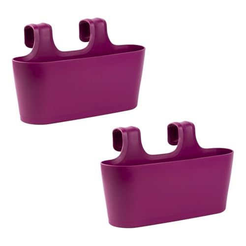 Gariella - 2 x Blumenkasten in Lila, Hängekasten, Geländer-Montage, Balkon, Außenbereich, 5,5 L, oval, Kunststoff, Übertopf, Pflanzkasten, Blumentopf zum Hängen, Wasserspeicher/Untersetzer