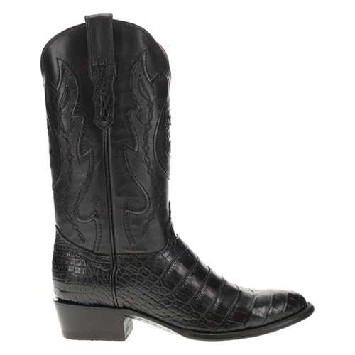 Image of Vaccari Men's Travis Genuine Black Alligator Belly Leather Round Toe Western Cowboy Boots - 8 EE