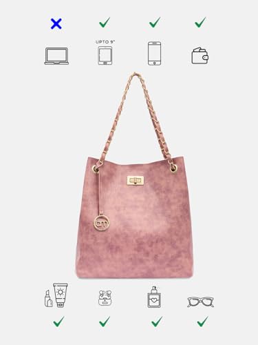 Image of Bagsy Malone Bucket Shaped Tote Bag -Set of 2 | Handcrafted Side Tote Bag and Handbag for Office and College (Croco Pink)