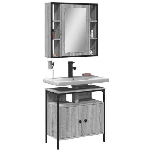 Muebles de baño Sonoma gris con armario espejo y mueble bajo lavabo 2