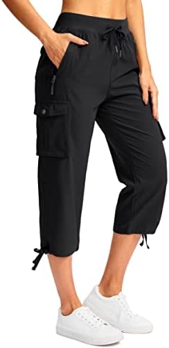 Soothfeel Women's Cargo Capris Pants with 6 Pockets Lightweight Quick Dry Travel Hiking Summer Pants for Women Casual (Black, L)