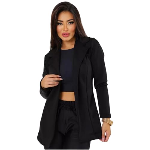 Blusa Social Feminina Blazer Acinturado Alfaiataria Social (BR, Alfa, M, Regular, Regular, Preto)