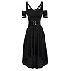 SCARLET DARKNESS Vintage cocktailjurk voor dames, korte mouwen, met PU-lederen riem, gothic steampunk-jurk