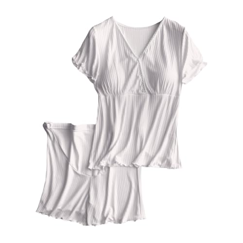 Pijama de lactancia corto para mujer, pijama de dos piezas de algodón con manga corta y pantalón para embarazo, juego de pijama, función de lactancia, ropa de dormir, lactancia, pijama, gris, XL