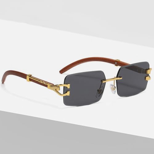 Rectangle Rimless Sun Glasses Men Square Diamond Leopard Decorate Eyewear Gradient Green Blue Color Sunglasses2