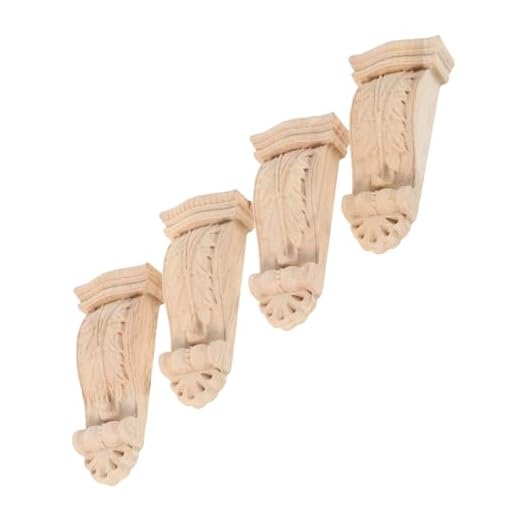 OFFSCH Apliques Decorativos De Esquina para Muebles 11.5x2.5 Cm Madera Maciza Tallada Estilo Europeo Decoración Rústica De Pared para Armarios y Chimeneas Set De 4 Piezas