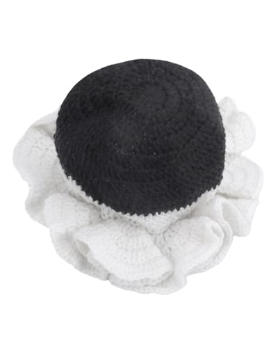 Image of Women Crochet Bucket Hat Cute Winter Ruffled Brim Floppy Cap Handmade Knit Cloche Hats
