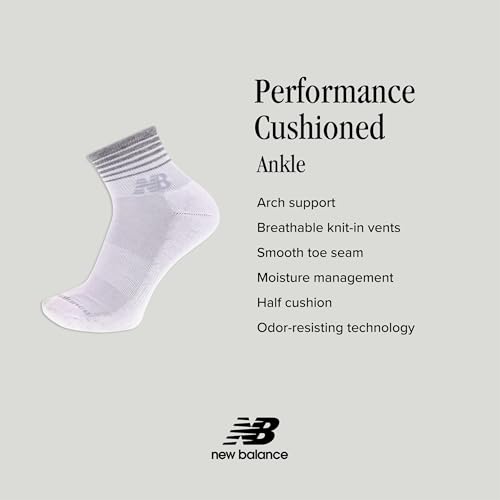 Image of New Balance Unisex Adult Performance Cushioned Ankle Socks - 6 Pairs - Moisture Wicking