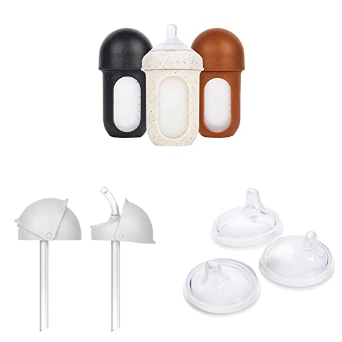 Image of Boon NURSH Reusable Silicone Baby Bottles and Sippy Cup Lids Bundle — 3 Bottles, 3 Sippy Cup Lids, and 2 Straw Sippy Cup Lids