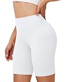 Runhit Radlerhose Damen Kurz, 8 Yoga Shorts Unter Kleid High Waist Kurze Sportshorts, Bauchweg Unterhosen Blickdichte Sporthose Gym Leggings, Weiß M