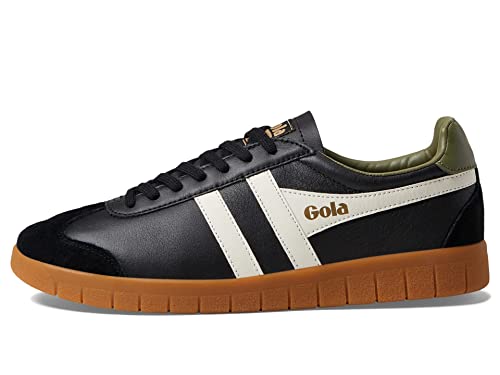 Image of Gola Men's Hurricane Suede Sneaker, Black Off White Khaki Gum, 8.5