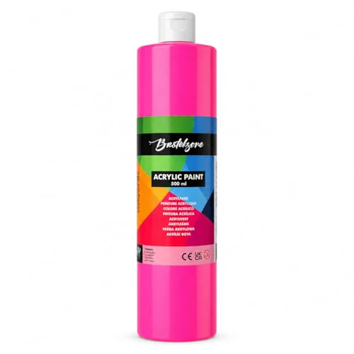 Bastelzone Acrylfarbe 500 ml Hochpigmentierte Künstler Acrylfarben Wasserfest & Vegan Ideal für Acryl Pouring & Malerei auf Leinwand Holz Stein Papier Stoff & Metall (Neon Pink)