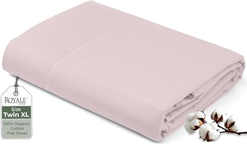 Image of Royale Linens 100% Organic Cotton Twin XL Flat Sheet Only - Super Soft - Percale Top Sheets - Twin XL Flat Sheet Sold Separately - Breathable, Cool & Crisp Sheets Only (66 inch x 102 inch, Lavender)