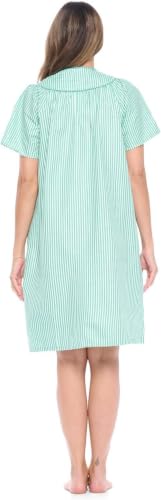 Image of Casual Nights Women's Snap - Front House Dress Short Sleeve Woven Housecoat Duster Lounger Robe with Pockets