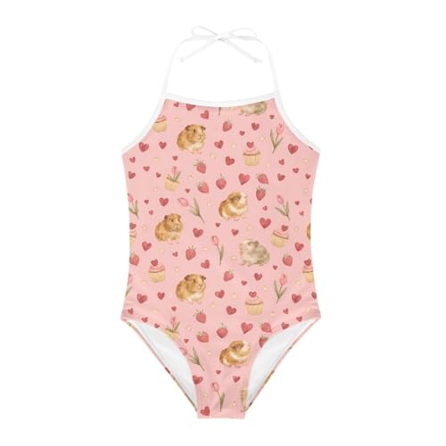 Image of KiuLoam Orange Pink Tropical Leaf Girls One Piece Swimsuit Quick Dry Beach Swim Bathing Suit for 3-8 Years Little Girls