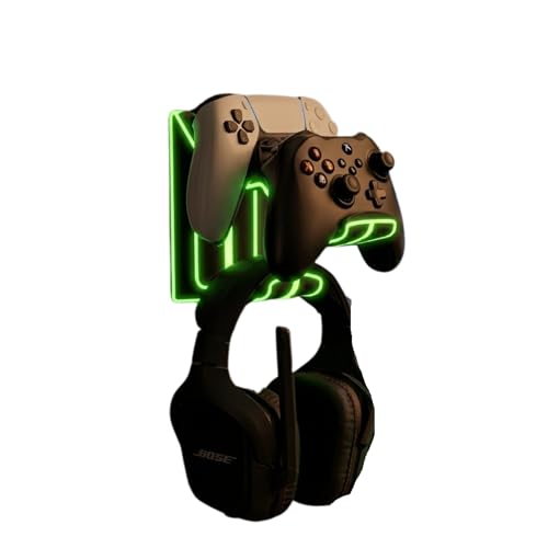 Image of Headphone Stand with PS5 Controller Holder | Gaming Headset Stand for Desk Table | PC Gaming Accessories Wall Mount Organizer | Compatible with PS5, Xbox, PC, Switch Controllers