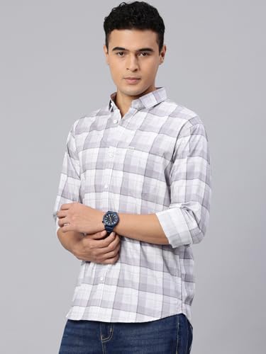 Image of Majestic Man Comfort Slim Fit Pure Cotton Checked Casual Shirt