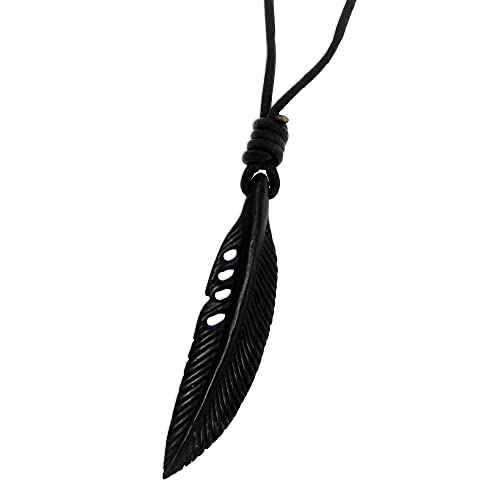 Novica Men's Leather Cord Carved Buffalo Horn Pendant Necklace, 18", Crow Feather Totem' #TOP1