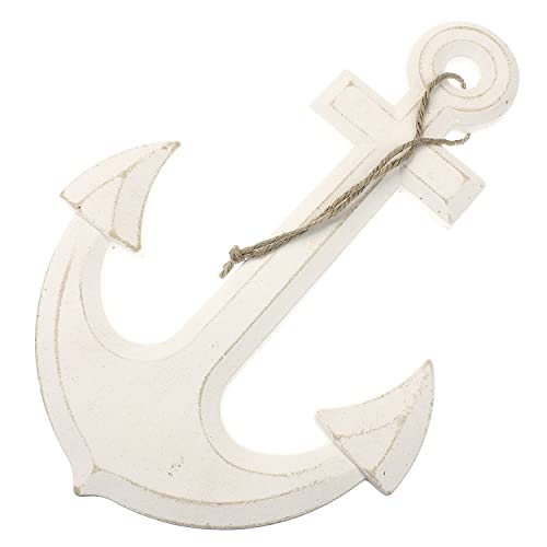 MACOSA - Ancla decorativa de madera con rocío blanco para colgar, estilo shabby chic, decoración de pared de baño, ancla de barco, decoración de pared, decoración de pared de baño marítimo