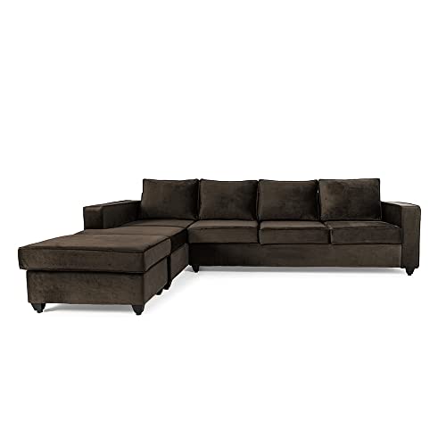 Image of Wakefit Sofa Set | 3 Year Warranty | Sofa 3 Seater, 3 Seater Sofa for Living Room, Wooden Sofa Set, 3 Seater + Left Aligned, Sofa for Living Room - Napper(Fabric-Velvet : Stone)
