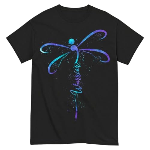Semicolon Dragonfly Warrior Shirt Mental Health Awareness Tee Inspirational Graphic T-Shirt (X-Large) Black