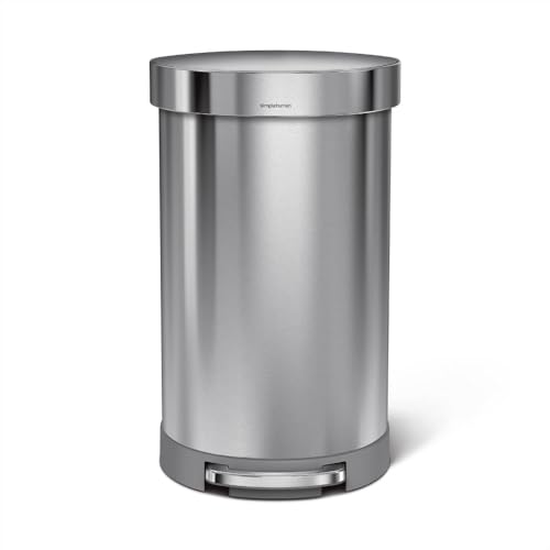 simplehuman CW2030 45L Semi-Round Kitchen Pedal Bin, Silent Soft Close Lid, Strong Wide Pedal, Fingerprint-Proof, Brushed Stainless Steel, W 40.0cm x H 67.0cm x D 36.0cm