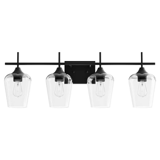 VONLUCE 4-Light Vanity Light in Matt Black Finish, Vintage Farmhouse Mirror Lights with Clear Glass Shade, Modern Industrial Wall Sconce for Bathroom, Bedroom, Hallway, Makeup Dressing Table