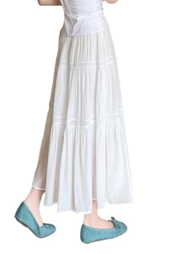 Women Elastic Waist with Wide Swing Midi Skirts Summer Lace High Waist Slimming A-Line Cake Skirt3
