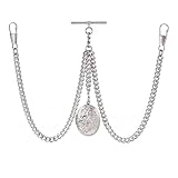 Holy Sins Jewellery Double Albert Silver Pocket Watch Chain with Floral Locket Pendant – Adjustable Length, Handmade in the UK (14')