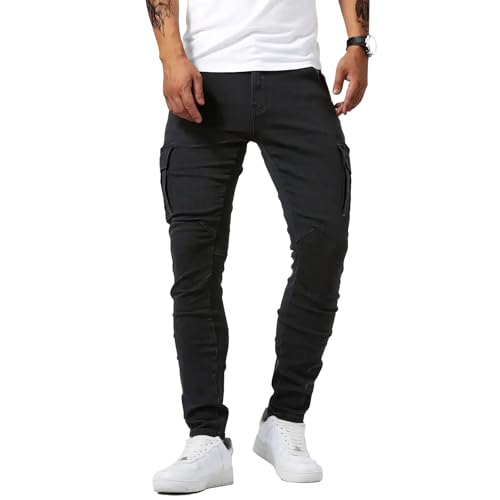 [Ｋａｙｉｙａｓｕ] デニムパンツ メンズ スキニージーンズ カーゴパンツ ストレッチ 大きいサイズ S-2XL ボタン付き コットン 春夏秋冬 カッコいい(L ブラック)の商品画像（Amazon）