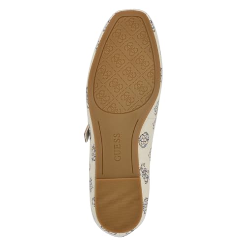 Guess Women's KAYRAY Mary Jane Flat, Ivory Rainbow Multi Logo 140, 9.54