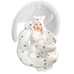 Baby Inflatable Seat for Babies 4-24 Months Built in Air Pump Infant Back Support Sofa Toddler Chair for Sitting Up, Baby Shower Chair Outdoor Floor Seater Gifts (Bear Head+Canopy)