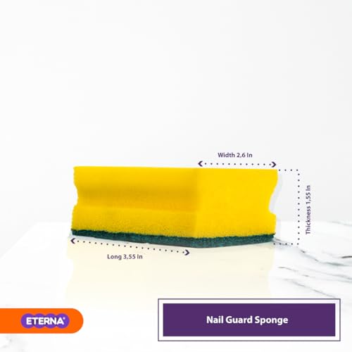 Image of ETERNA Nail Guard Sponge, Non Scratch Nail Saver Kitchen Sponges, Multi-Purpose, Ideal for Washing Dishes and Cleaning Kitchen, Protects Nails and Fingers (13 Units)