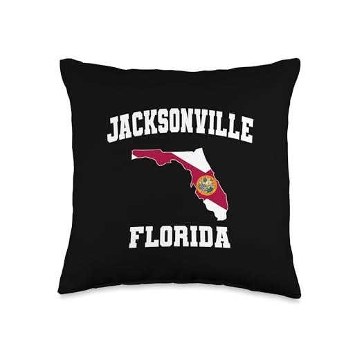 Jacksonville FL Flag Locals & Tourist Co Jacksonville Florida FL State Vintage Athletic Throw Pillow, 16x16, Multicolor