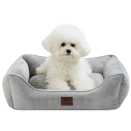 Snocyo Cama para perros medianos y pequeños 65 x 55 x 18 cm, cojín lavable para perros con funda y bordes elevados, cama mullida para gatos con puntos de anclaje, gris